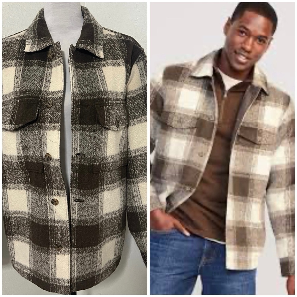 Old Navy Men’s Medium Plaid Soft-Brushed Utility Shacket Dark Brown/Ivory NWOT
